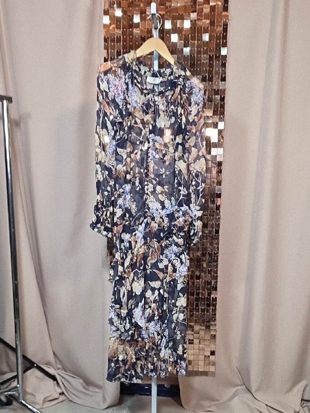 Zimmermann Navy Floral Tiered Tie-Neck Maxi Dress - Picture 10 of 17